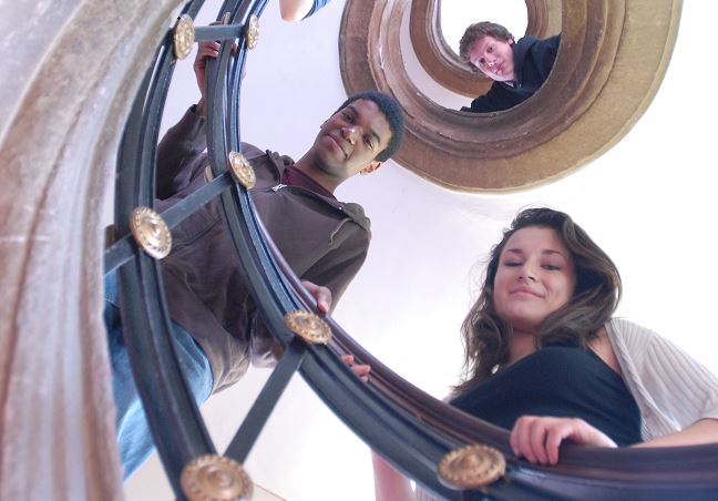 Students on a staircase